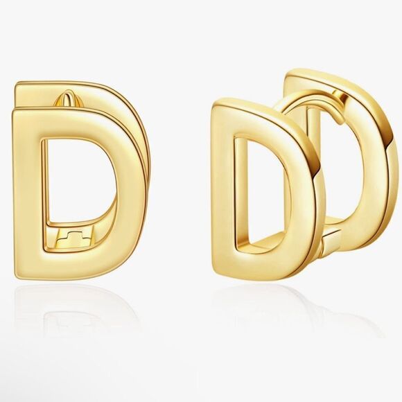Giftall Initial Hoop Earrings Letter "D" 14K Rose Gold Plated. New in Box NIB - Picture 1 of 10